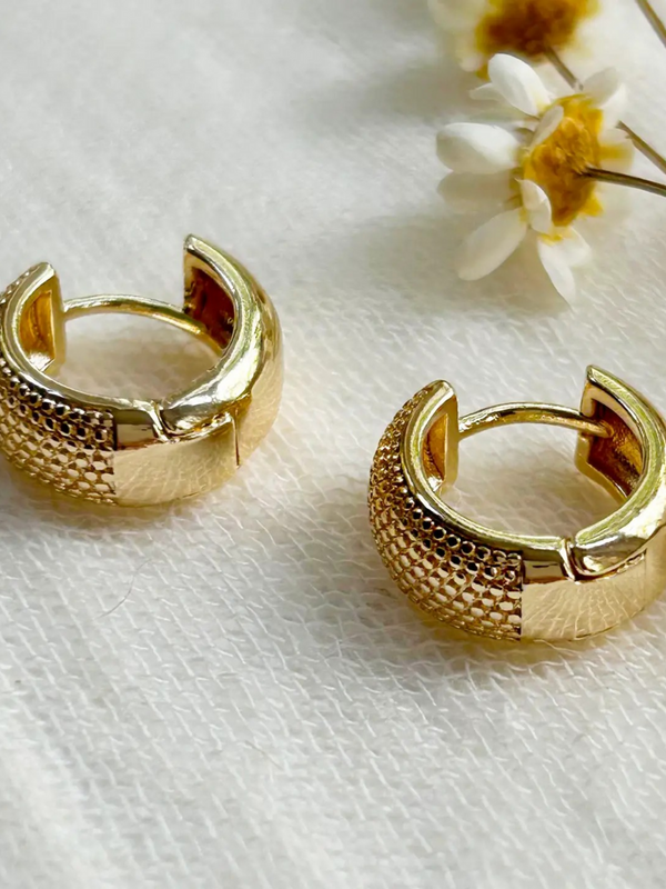 gold textured huggie hoops