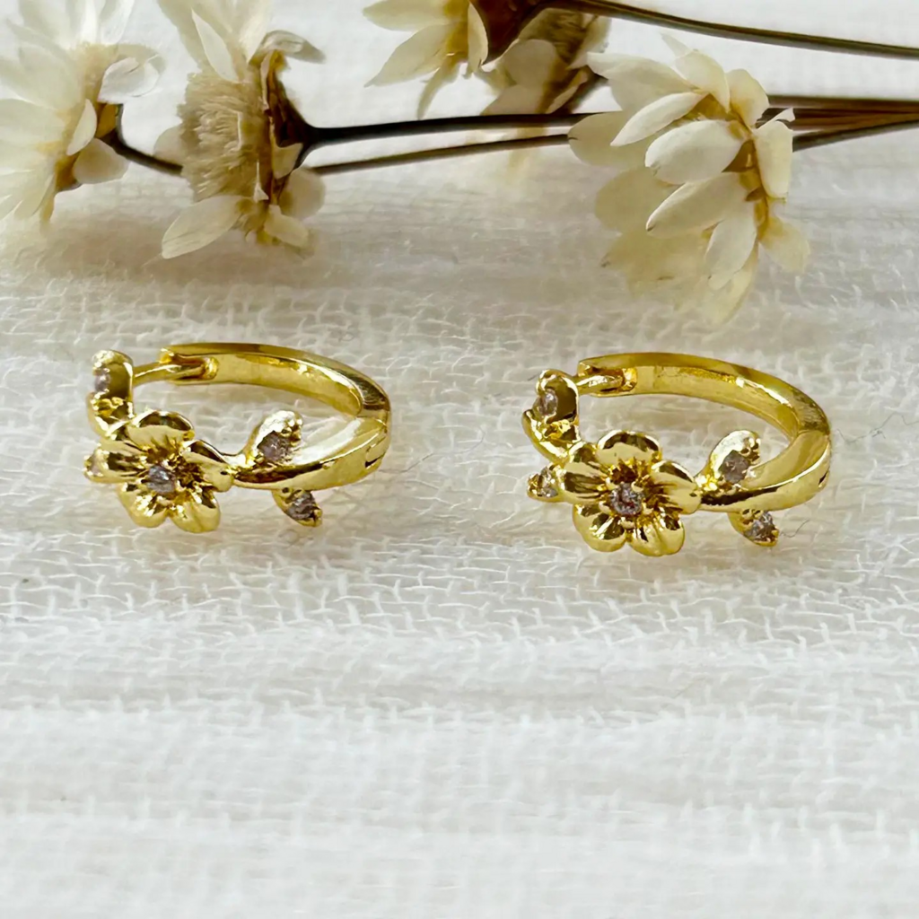 mini gold flower hoops