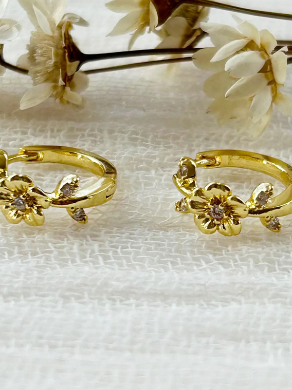 mini gold flower hoops