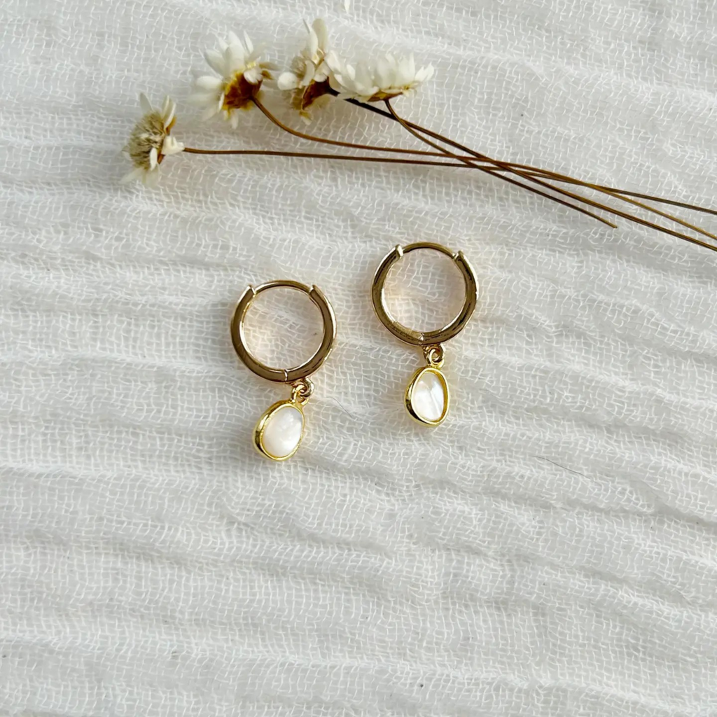 mother of pearl charm hoops