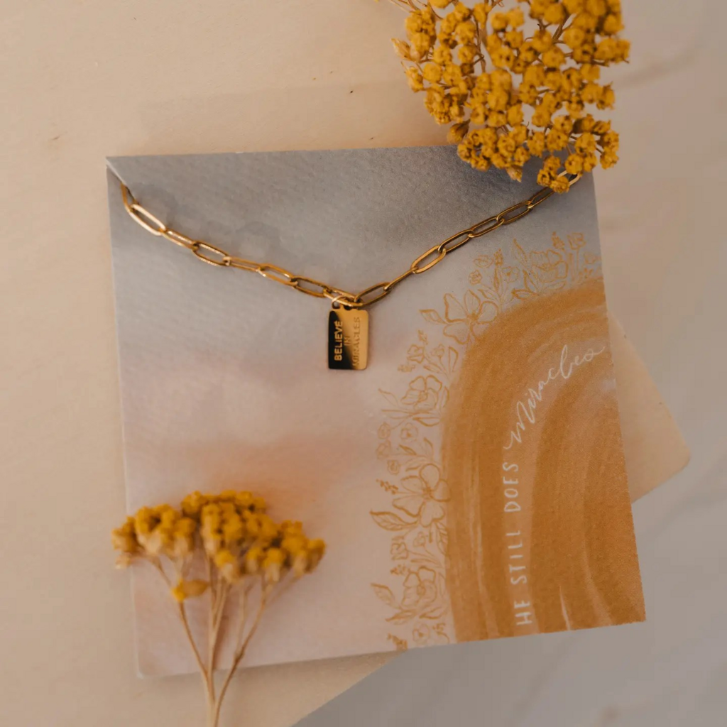 believe in miracles mini tag necklace