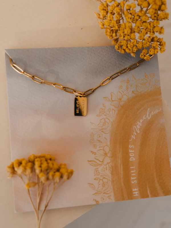 believe in miracles mini tag necklace