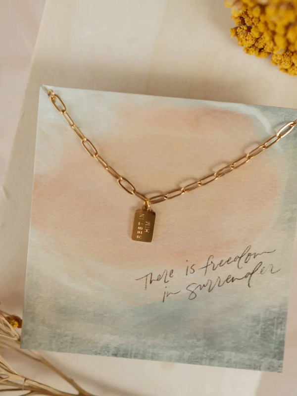 rest in him mini tag necklace