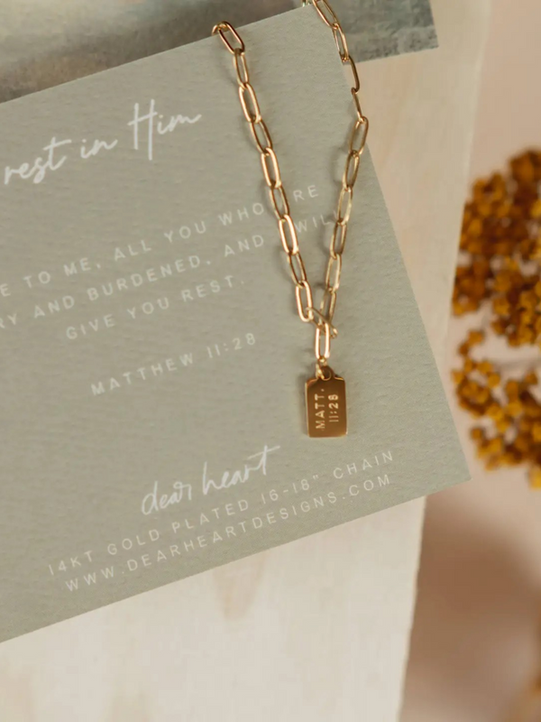 rest in him mini tag necklace