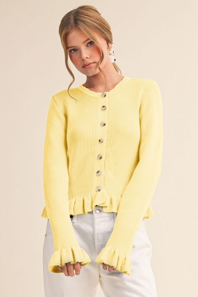 Butter Ruffle Hem Ribbed Cardigan