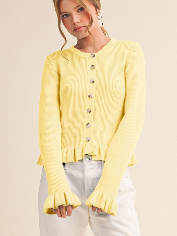 Butter Ruffle Hem Ribbed Cardigan