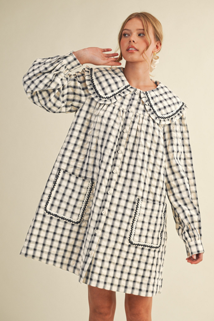 Black and Cream Doll Collar Mini Dress