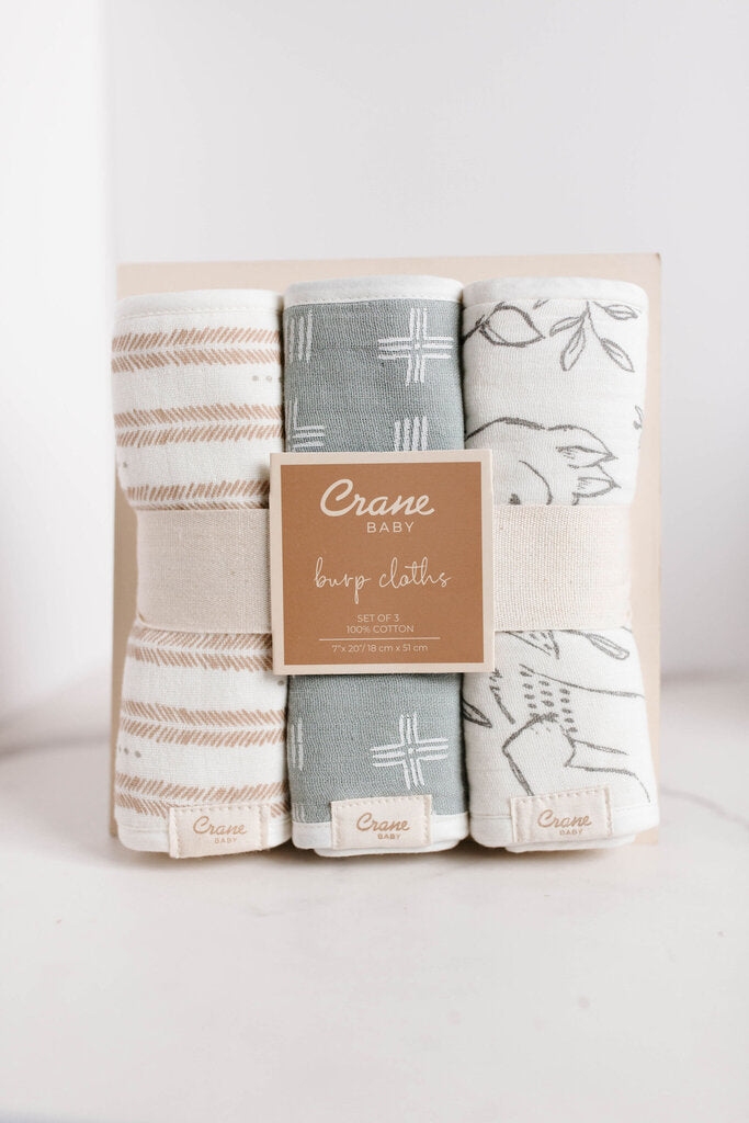 3 piece woodland animal burp cloth set