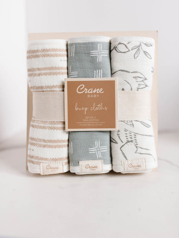 3 piece woodland animal burp cloth set