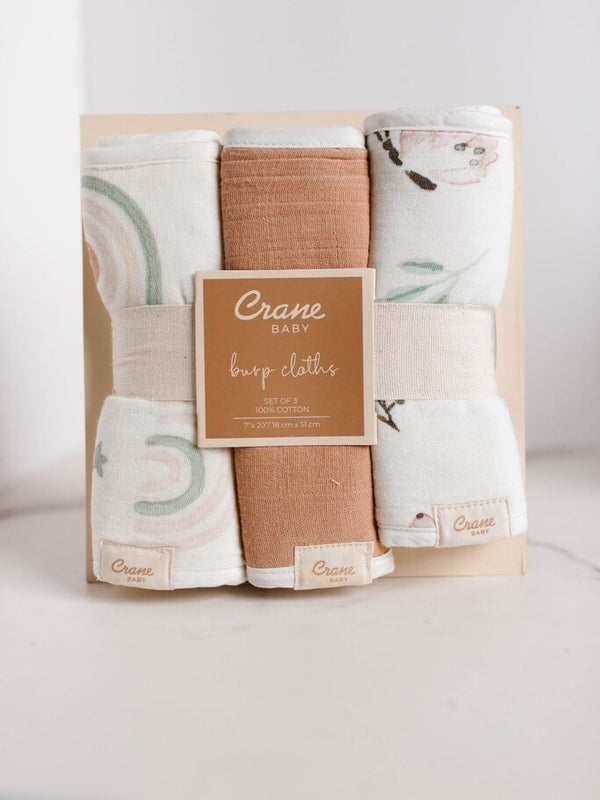 3 piece rainbows and butterflies burp cloth set