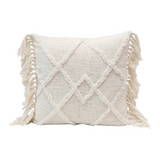 20" cotton bend pillow with fringe in cream