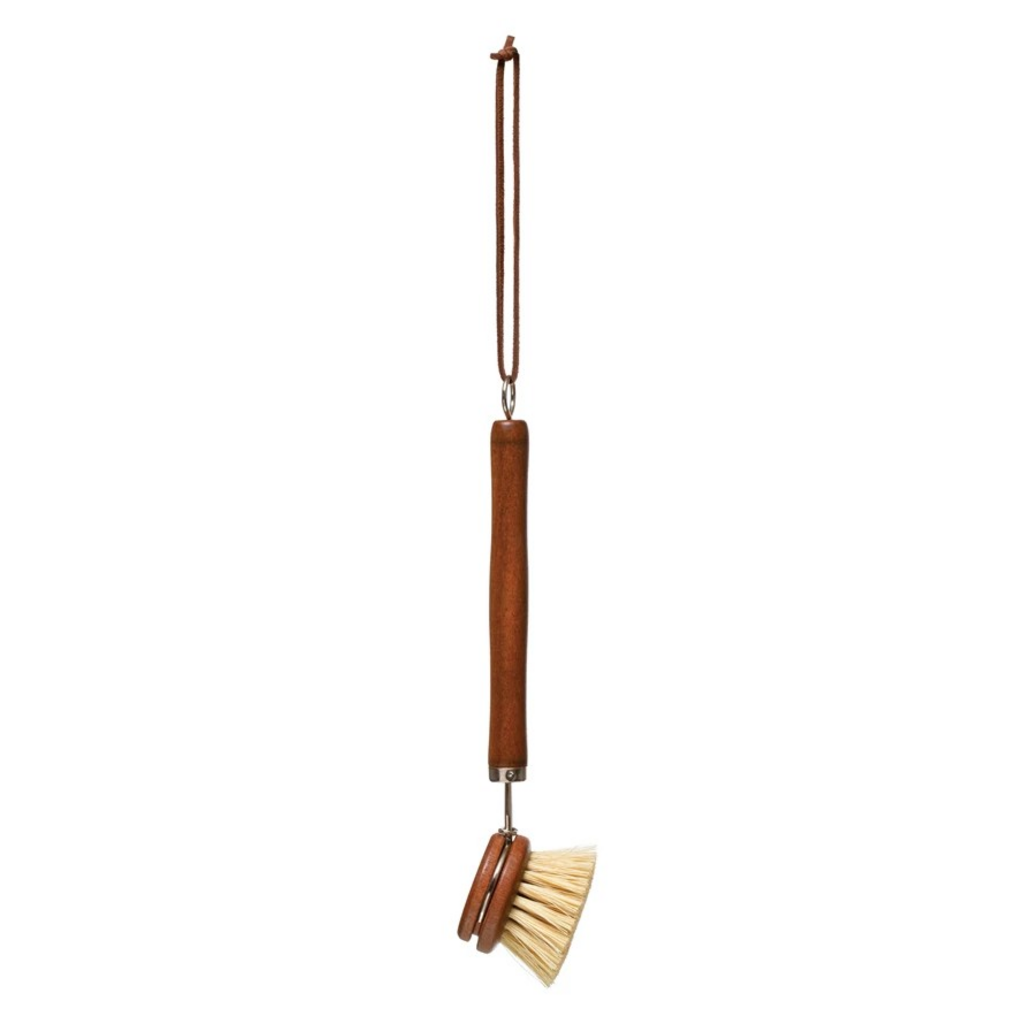 Beech Wood Brush with Leather Tie Brown