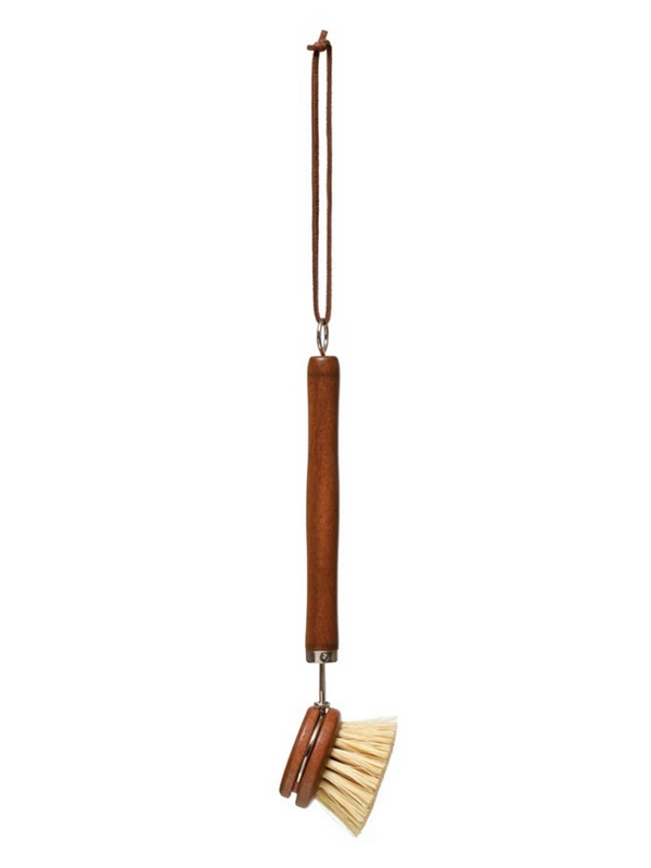 Beech Wood Brush with Leather Tie Brown