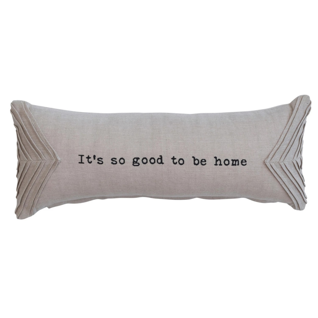 Cotton Chambray Printed Lumbar Pillow, Beige