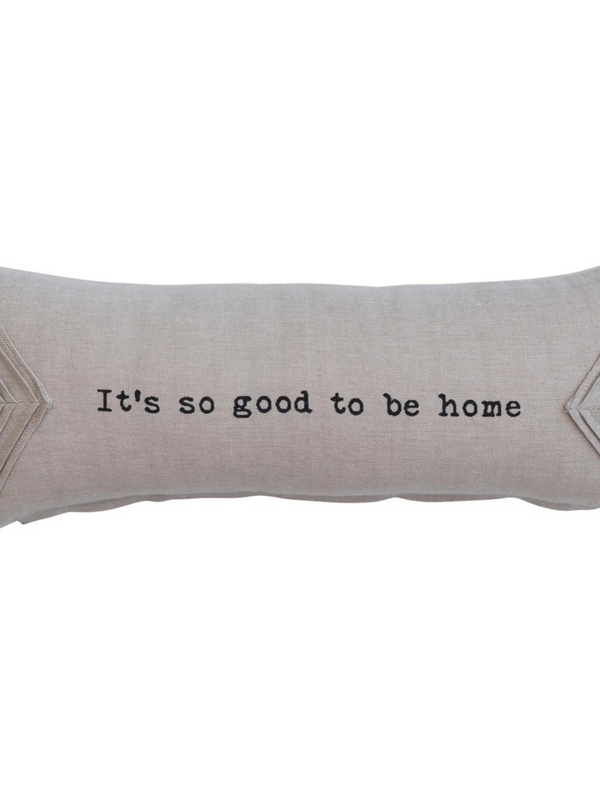 Cotton Chambray Printed Lumbar Pillow, Beige