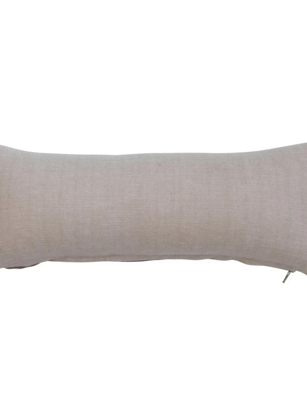 Cotton Chambray Printed Lumbar Pillow, Beige