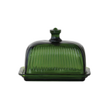 Pressed Glass Green Butter Dish