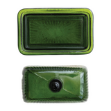 Pressed Glass Green Butter Dish