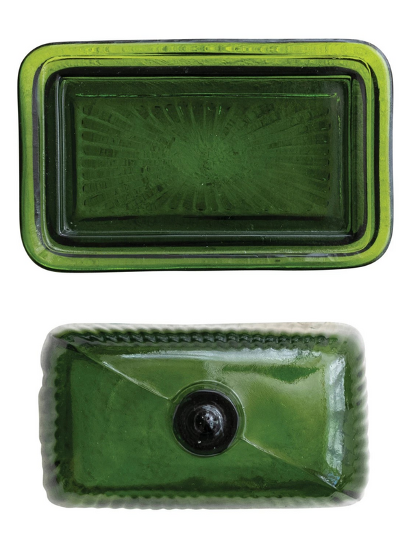 Pressed Glass Green Butter Dish