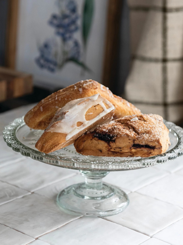 Pressed Glass Pedestal with Scalloped Edge
