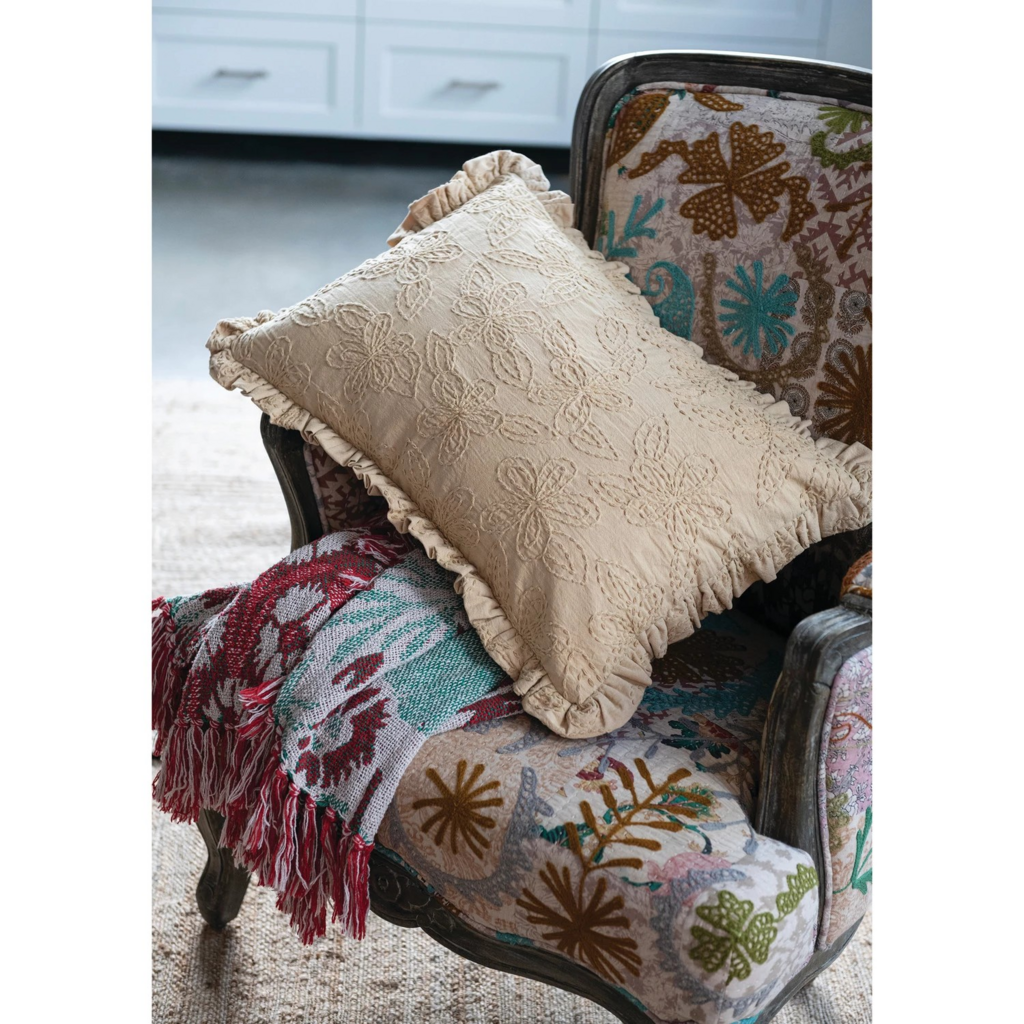 Woven Cotton Lumbar Kantha Pillow