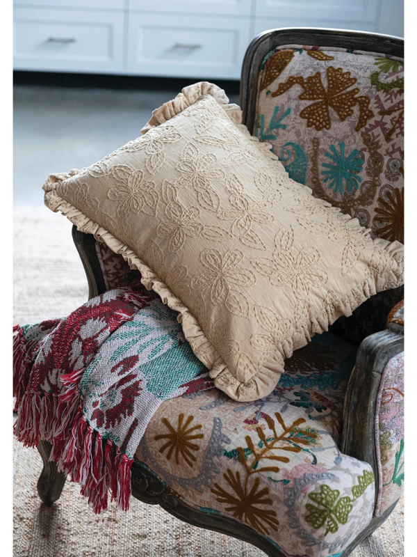 Woven Cotton Lumbar Kantha Pillow