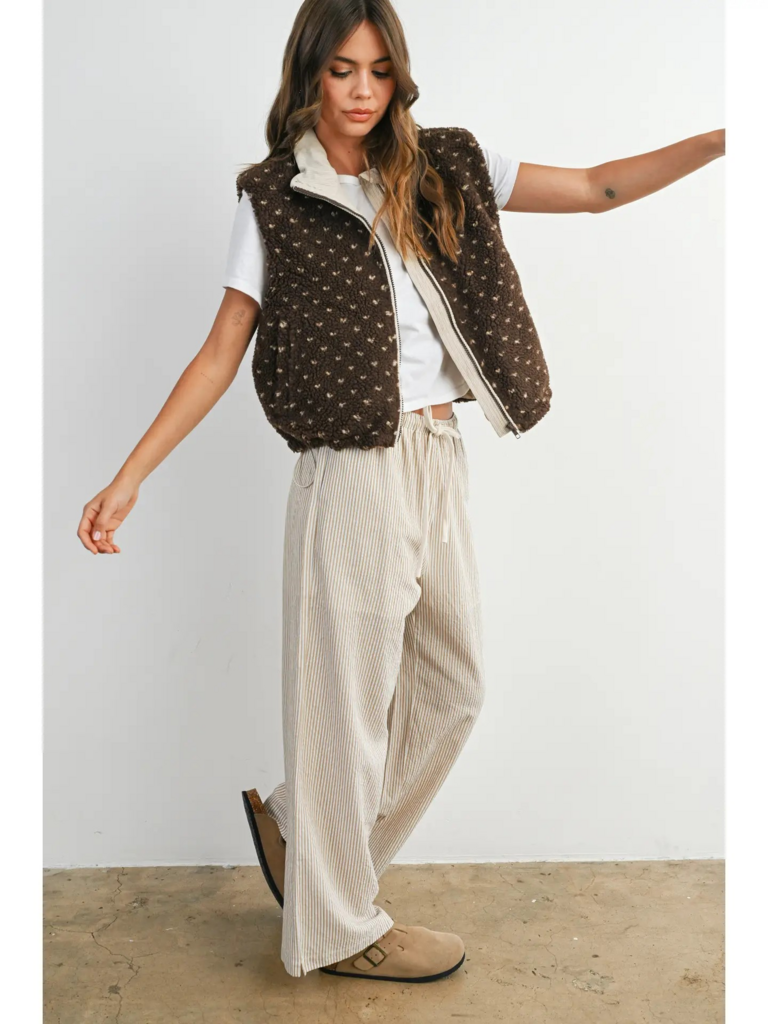 brown floral fleece sleeveless vest