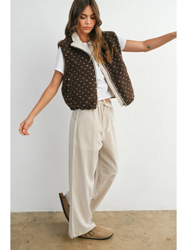 brown floral fleece sleeveless vest