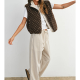 brown floral fleece sleeveless vest