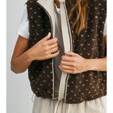 brown floral fleece sleeveless vest