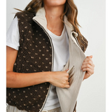 brown floral fleece sleeveless vest