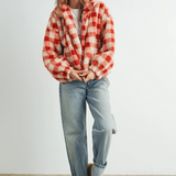 Rust drop shoulder plaid jacket