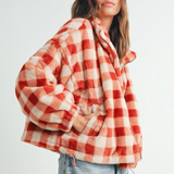Rust drop shoulder plaid jacket