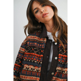 brown patterned fleece jacket