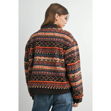 brown patterned fleece jacket