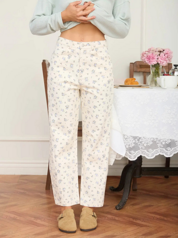 ecru floral jeans