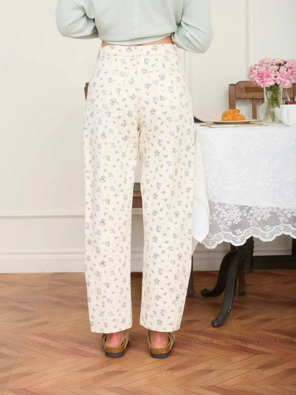 ecru floral jeans