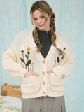 cream floral embroidery neck cardigan