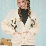 cream floral embroidery neck cardigan