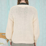 cream floral embroidery neck cardigan