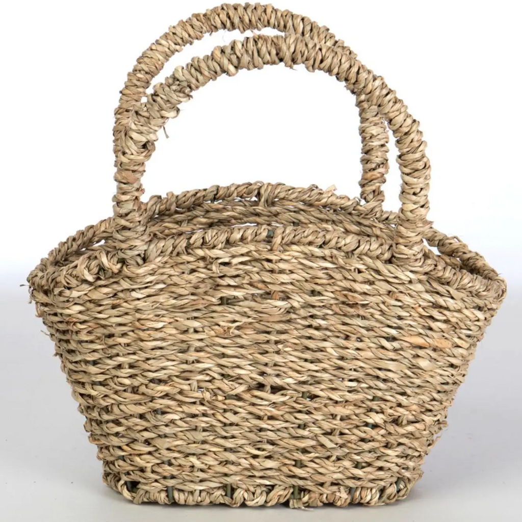 oval seagrass mini basket with handles