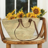 oval straw tote with leather straps