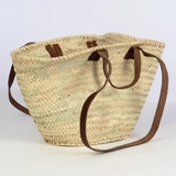 oval straw tote with leather straps