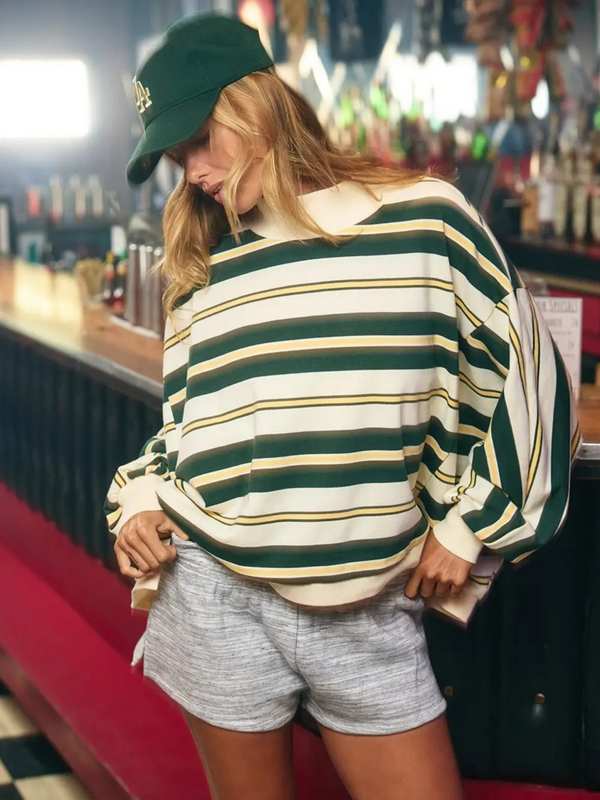green striped oversized crewneck top