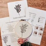 pink flowers embroidery kit