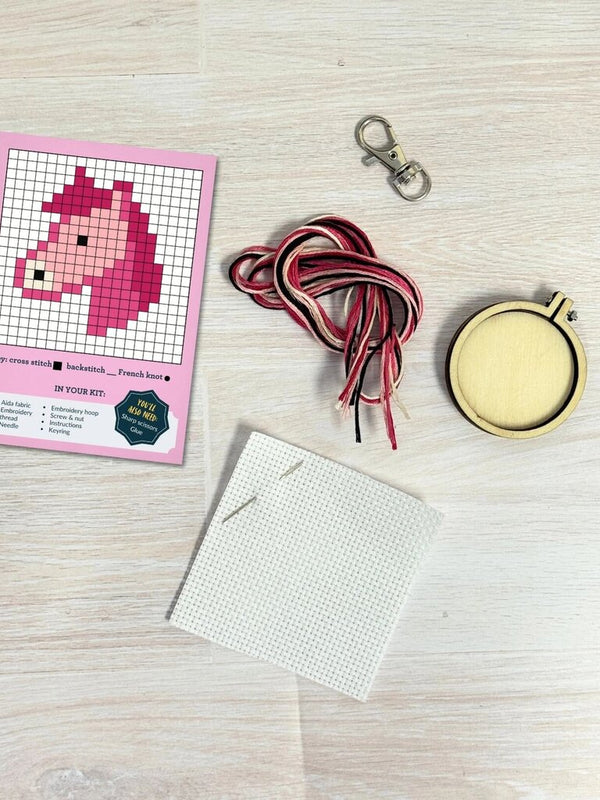 the pink pony club mini cross stitch kit