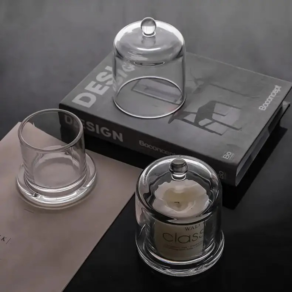 large glass candle holder with glass lid