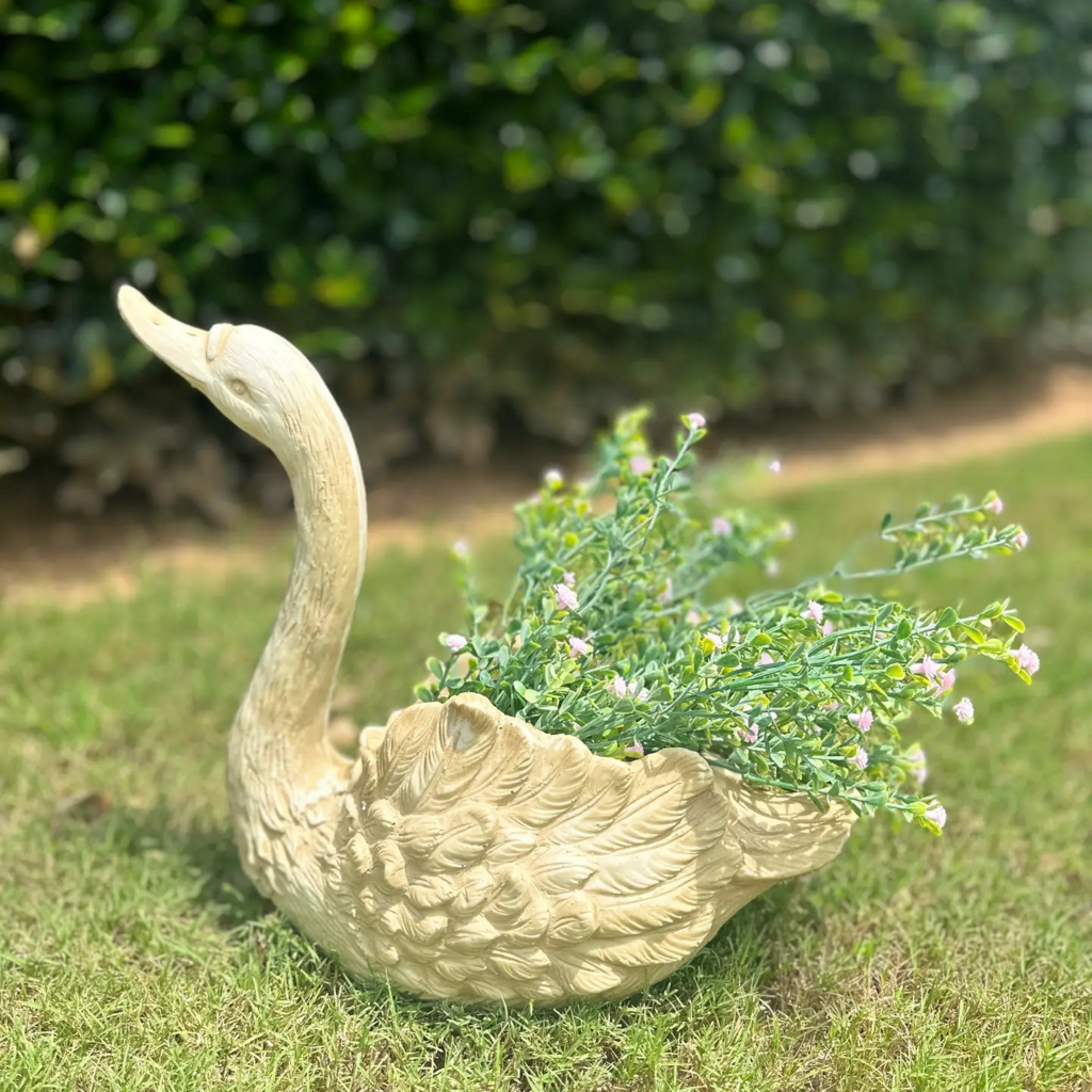 head up resin swan planter