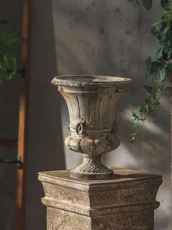 vintage style fluted pedestal urn