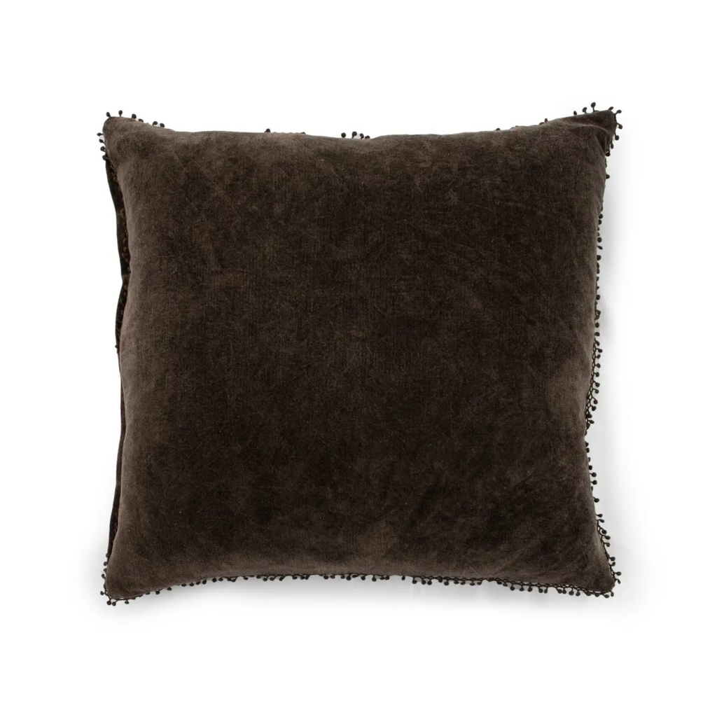 truffle velvet pillow with poms 22x22
